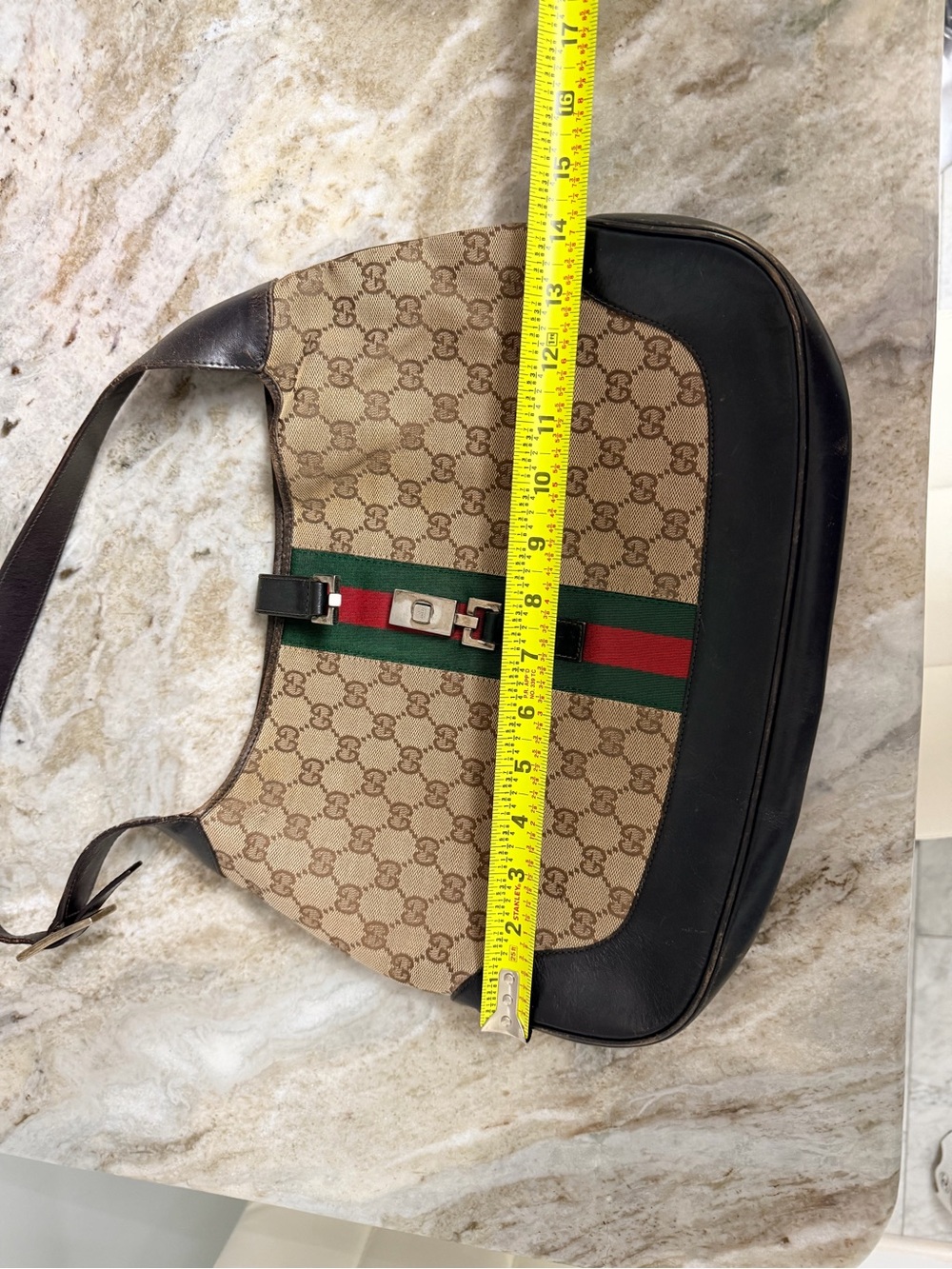 Gucci Jackie Original Web Shoulder Bag Leather and GG Canvas Medium - Picture 14 of 16